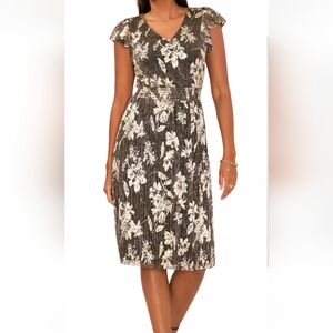 COPY - Vince Camuto Metallic Floral Print Flutter Sleeve Dress SZ LARGE REG PRI…